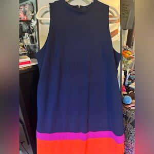 Tahari ASL Navy Mock Neck Colorblock Shift Dress